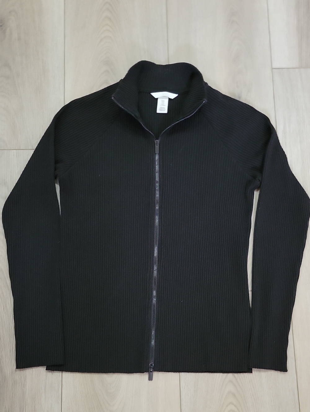 H&M Black Ribbed Full-Zip Shirt Jacket